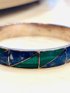 Stunning Lapis Lazuli & Malachite Bangle Bracelet